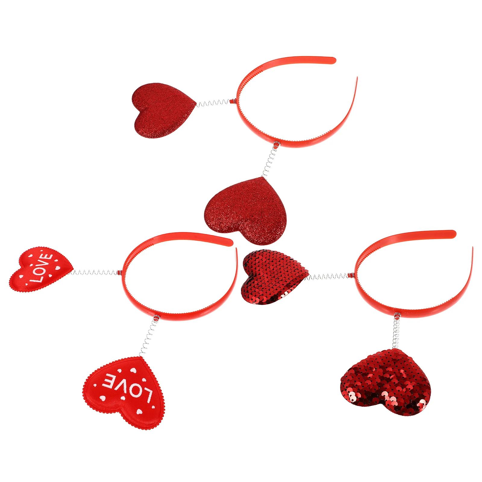 

3Pcs Heart Shape Hairband Bright Red Valentine's Day Party Headpiece Lovely Hair Accessory Festival Supply Head Decor