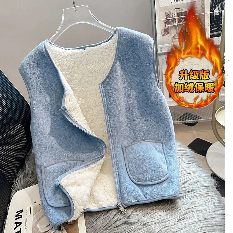 2024 New Vest Men Women New Autumn And Winter Plus Velvet Padded Shoulder Pad Kannei Sweater Zipper Warm And Comfortable Coat