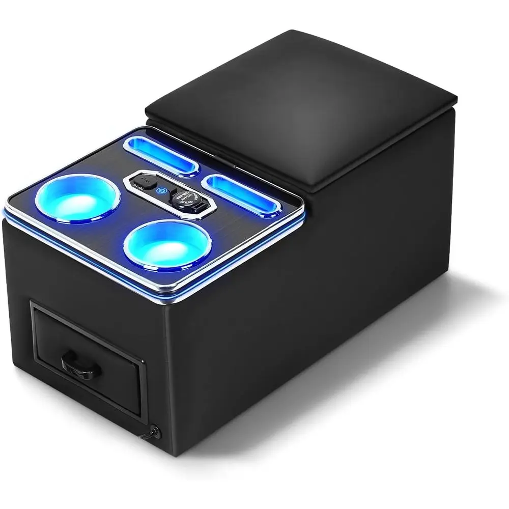 

Center Console Organizer, 7-Color Mood Lighting, Fast Phone Charging, Back Bench Seat Storage Box for Most Cars, Trucks, Minivan