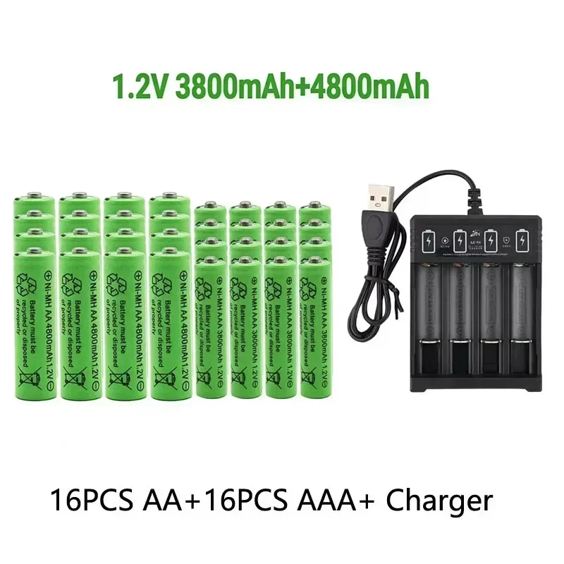 1.2V AA4800mAh+AAA3800mAh+Charger Original Rechargeable Battery for Computer Clock Radio Video Game Digital Camera AA AAAbattery