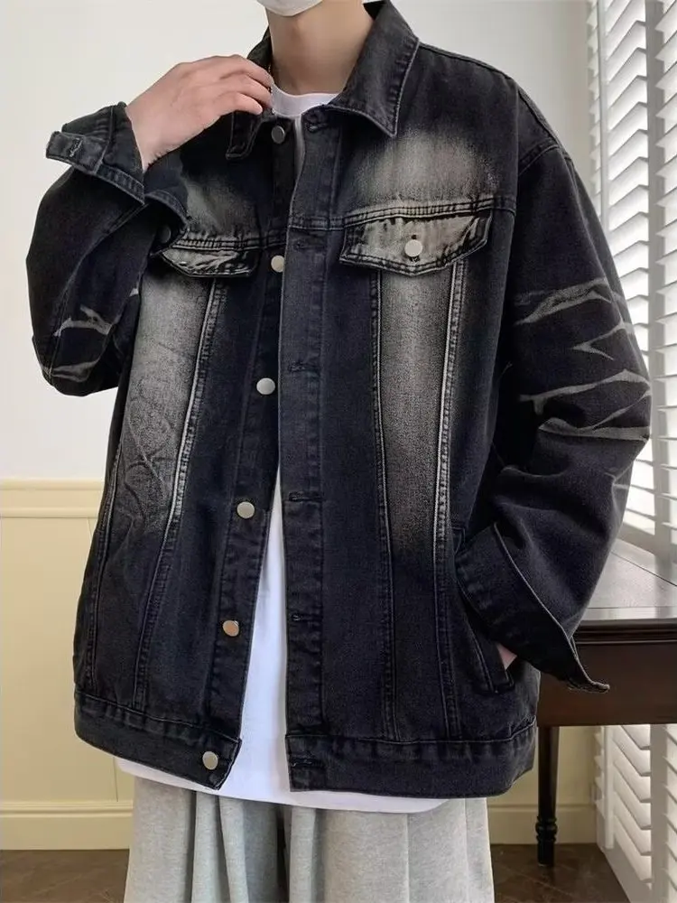 

Джинсовая куртка с принтом молний в стиле ретро, мужская весенне-осенняя повседневная свободная уличная куртка Haome, модный брендовый топ