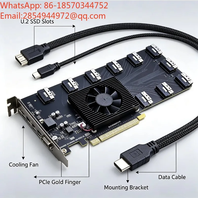 2027    PLX88096 PCIe 4.0 Expansion Card 10-Port SFF-8654 SlimSAS Bifurcation Card No Driver Required