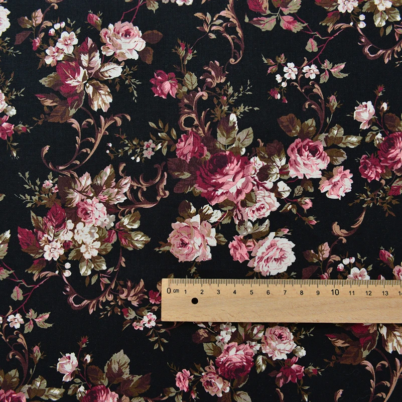 Rose Fabric Retro Flower Cotton Digital Printing for Sewing Dress Clothes DIY Handmade by Half Meter