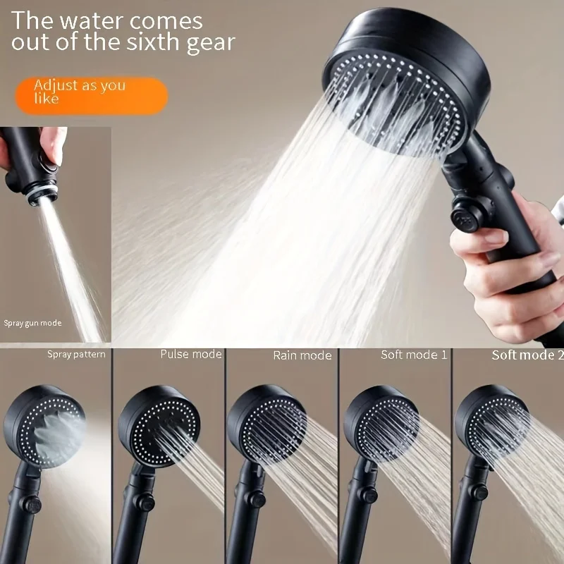 1 high-pressure multifunctional handheld nozzle 5 modes, 360 ° adjustable detachable hydraulic jet shower head and pause switch!