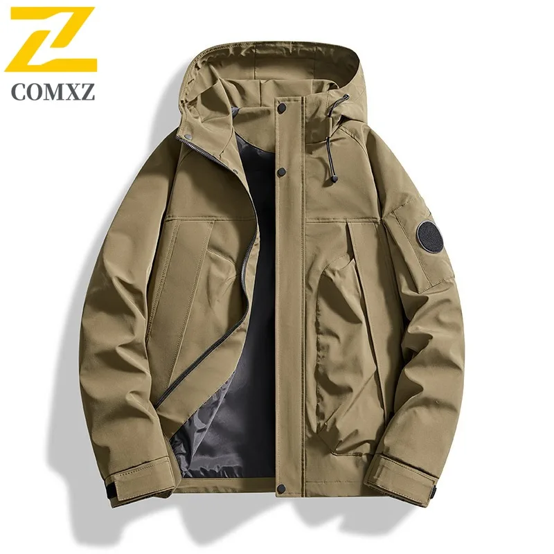 سترة COMXZ للرجال بغطاء للرأس للاستكشاف الخارجي ومقاومة للرياح معطف للدراجات النارية للترفيه والارتداء اليومي سترة واقية خفيفة الوزن للخريف #4