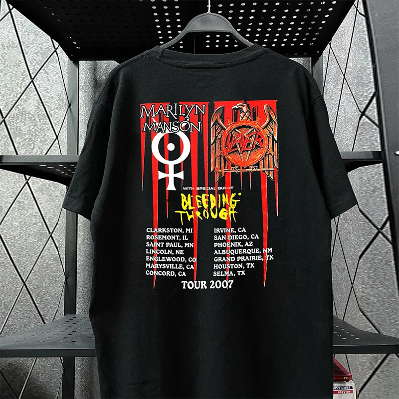 Marilyn Manson Chic American Street Style Short Sleeve T-Shirt Loose Fit Cotton Youthful Print Summer Casual round Neck Top