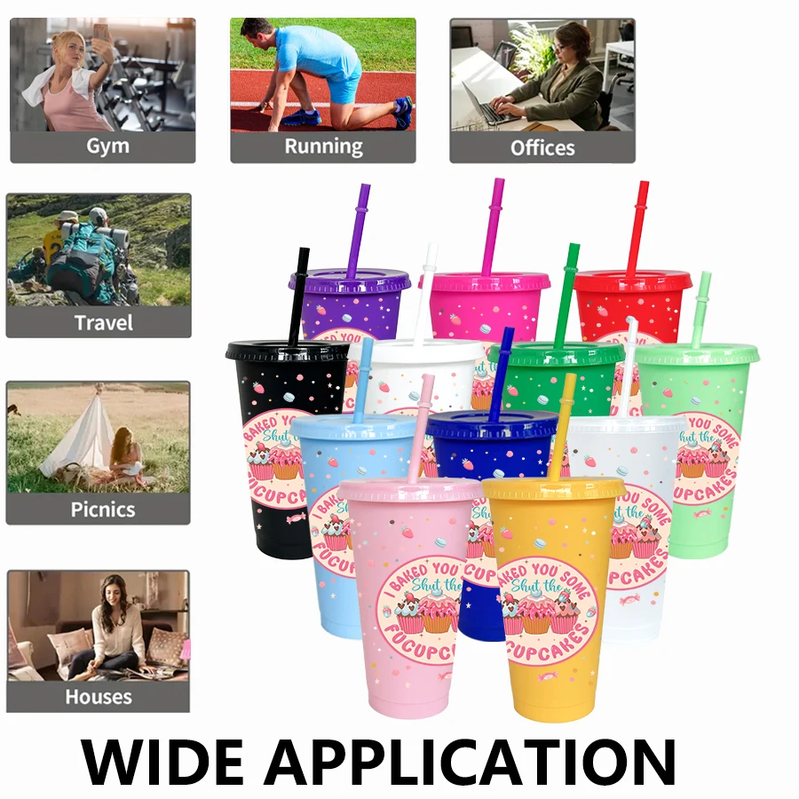 12Pcs Strawberry Dessert Printed 780ml/26oz Plastic Tumbler Wedding Cold Cup Birthday Party Drinkware for Back-to-school Gift