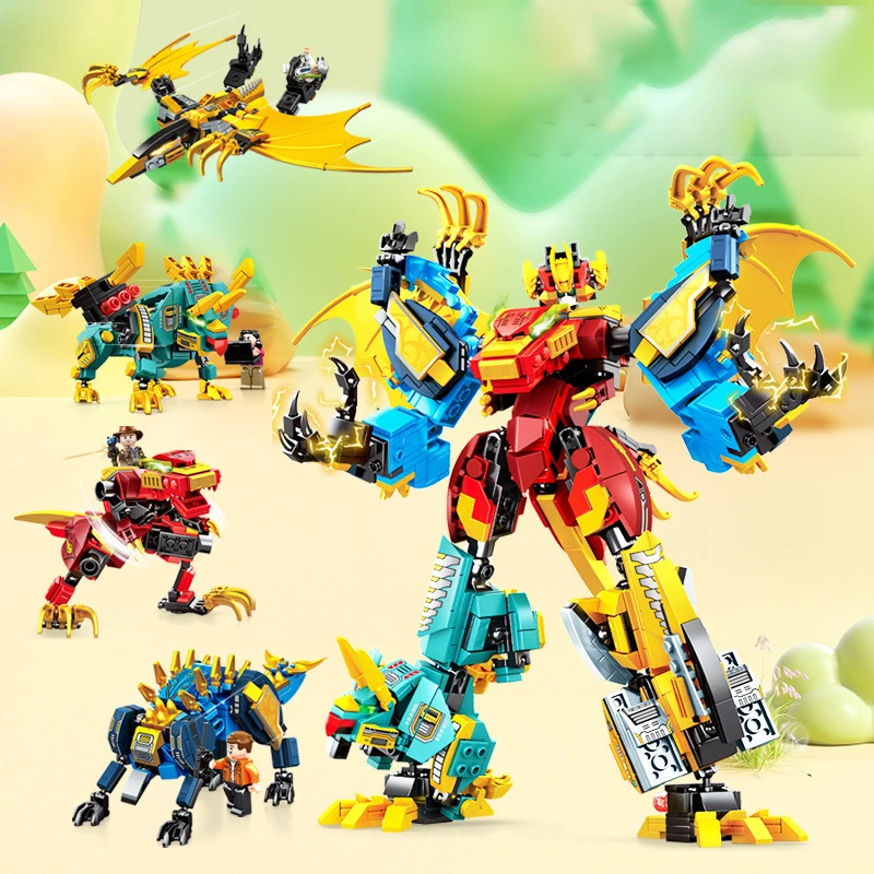 

4 IN1 City Transformation Dinosaur Robot Building Blocks Deformation Machine Animal Mecha Educational Toys for Children Gifts