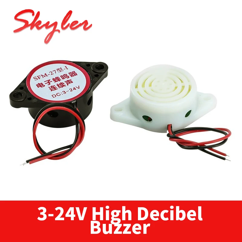 2pcs Active High-Decibel Buzzer/Sounder 12V Alarm for Electronic Toys SFM-27DC3-24V Continuous/Intermittent Sound with Terminals