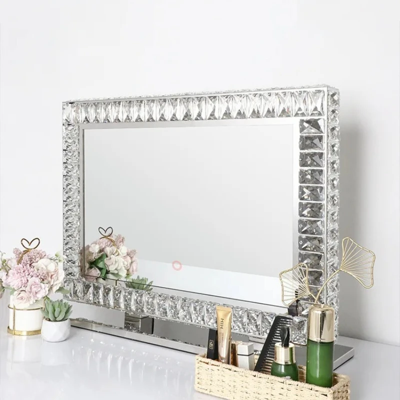 Crystal makeup household lamp vanity mirror desktop desktop girl heart light luxury intelligent fill light mirror