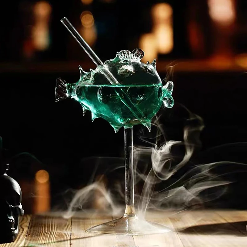 Creative Cocktail Glass Thorn Fish-Shaped Goblet Glass Bar KTV Nightclub Party Drinking Cup Octopus Bird-Shaped Wine Juice Cup