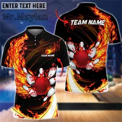 Camiseta Polo para hombre Harajuku con bola de bolos a la moda con nombre personalizado y personalizable, Top deportivo informal de manga corta con solapa