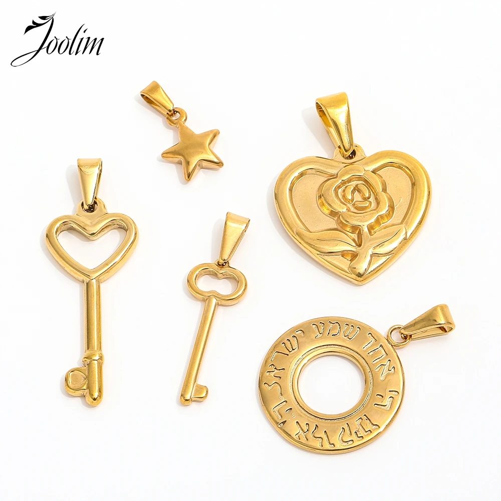 Joolim takı toptan hiçbir solmaya moda daire kalp anahtar gül beş köşeli yıldız tek paslanmaz çelik kolye hediye kadınlar için