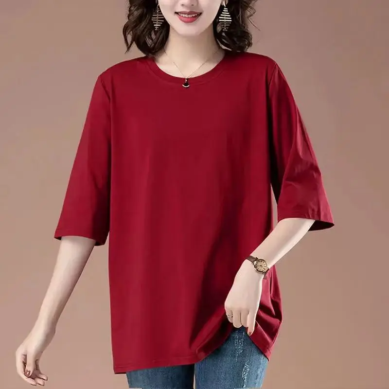 Straight Pullovers Loose Comfortable Solid T-Shirts Fashion Round Neck Simplicity Neutral Summer Thin  Casual Women's Clothing