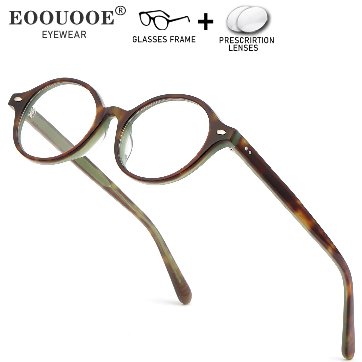 

Women Oval Glasses Rivet Acetate Tortoise Optical Eyewear Prescription Lenses Myopia Progressive Anti-Reflective Eyeglasses