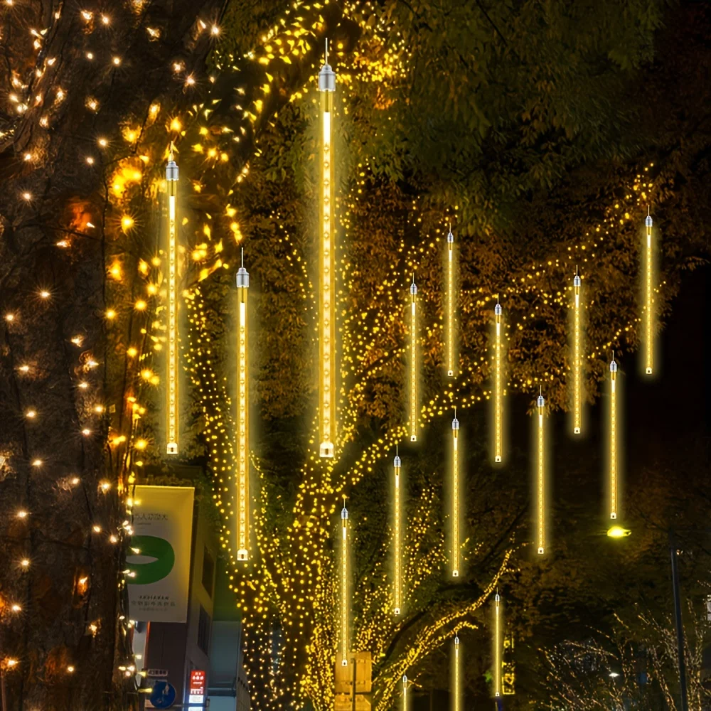 Solar LED Meteor Shower Light 30cm/50cm 8Tubes Holiday String Light Waterproof Garden Christmas Decor Outdoor Meteor Rain Lights