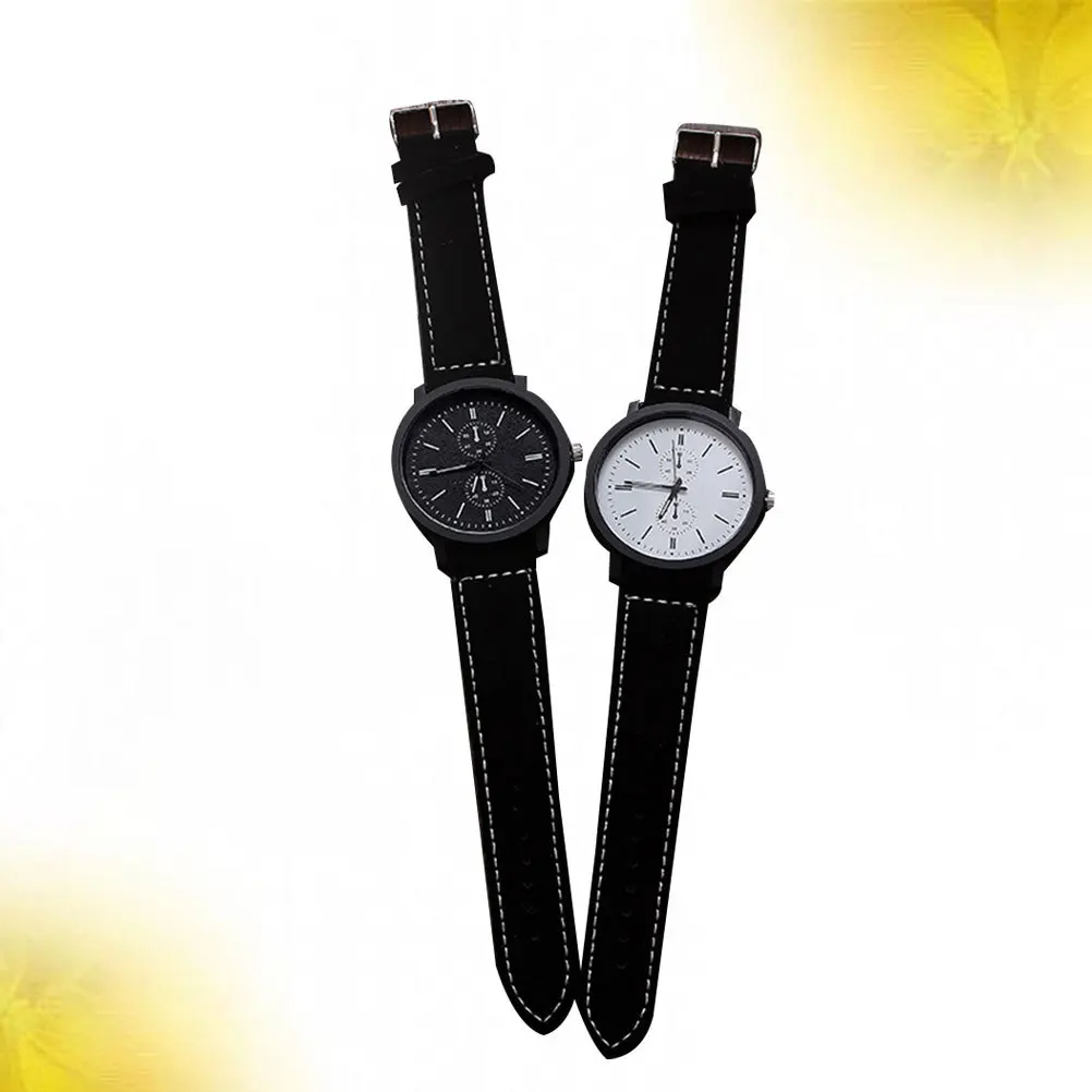 2Pcs Large Dial Couple Watch Fashion Quartz Wrist Watch Adjustable Band Stylish Valentine's Gift for Students Lovers Black White