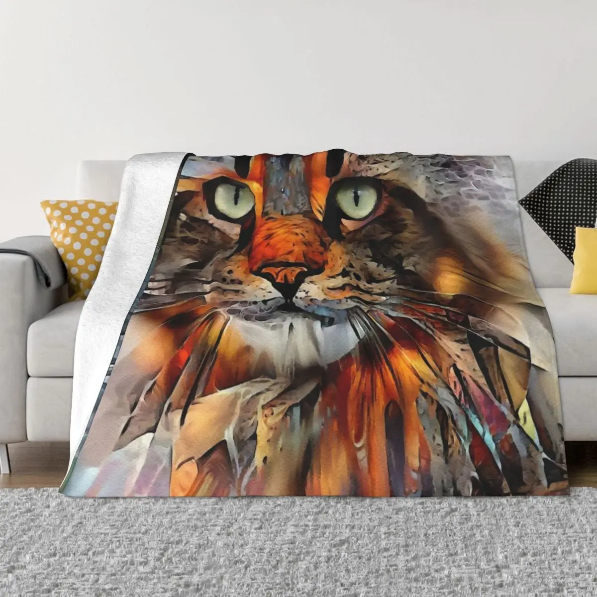 Zikkan, cat, chat, cat, lea roche paintings Throw Blanket christmas decoration funny gift Bed linens Picnic Blankets