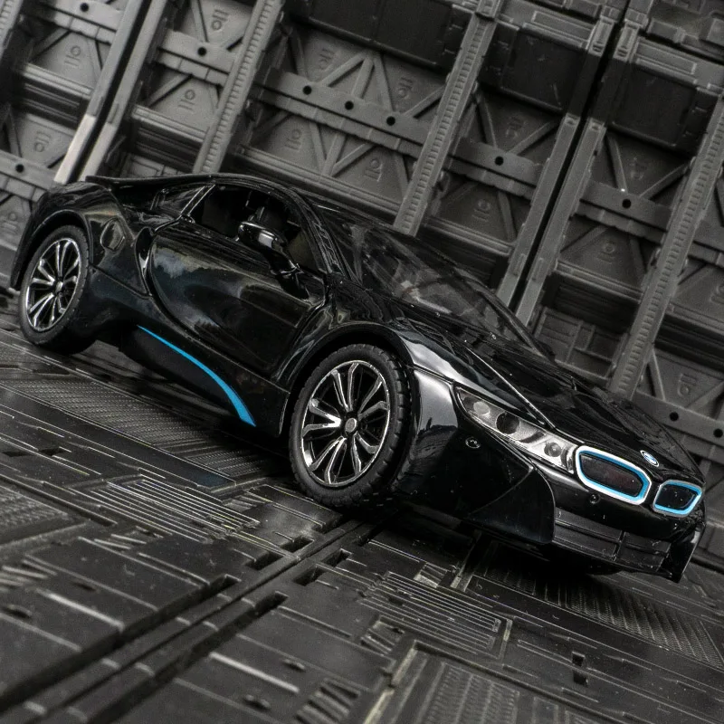 Scala 1/22 BMW I8 modello di auto sportiva luce sonora pressofusi congiunti giocattoli veicoli bambini auto regalo Voiture decorazioni per la casa in miniatura