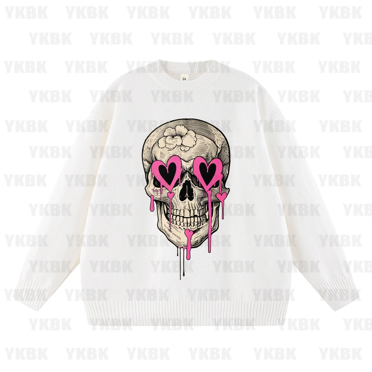 

Skull Heart Retro Graphic Tees Hippie Grunge Streetwear Sweater Loose Gothic Tops Women Fashion Halloween Clothing