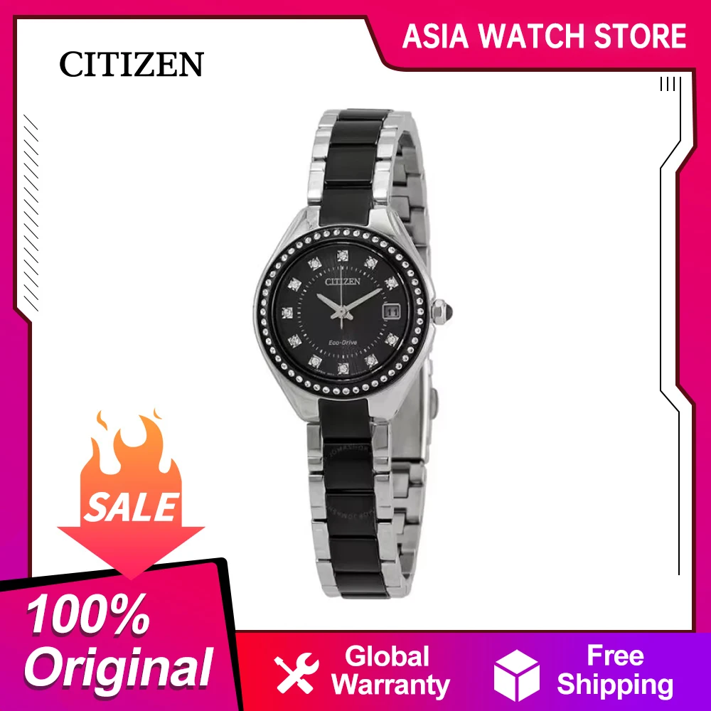 Original CITIZEN Women\'s Watch Eco-Drive luxury fashion 100m Waterproof  Stainless steel strip  EW2558-88E