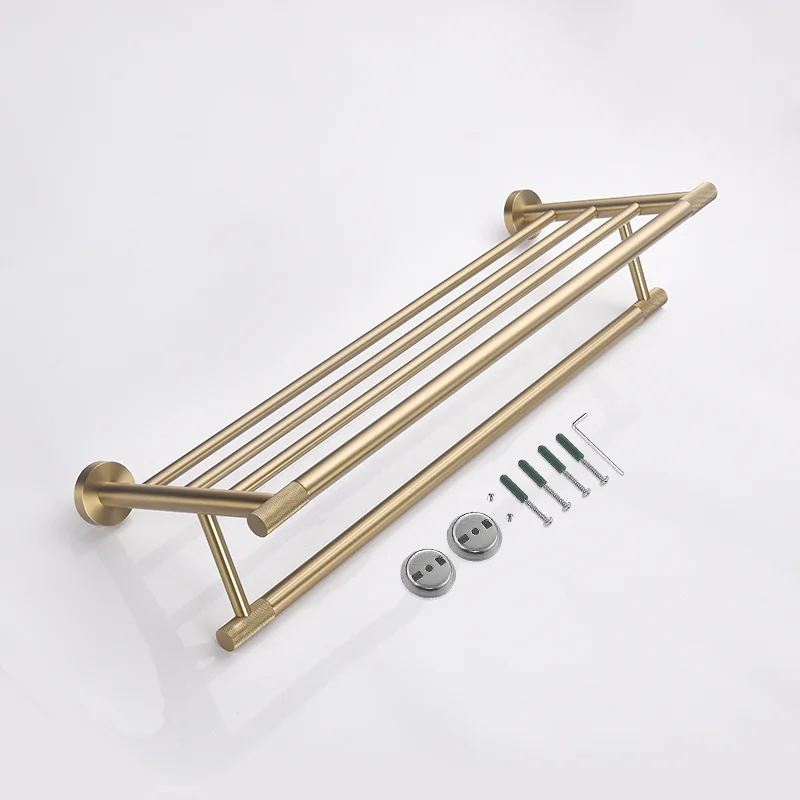 Brushed Gold Knurled Brass Bathroom Hardware Accessories Set Kit Toilet Brush Towel Bar Ring Robe Hook Paper Holder Towel Ring