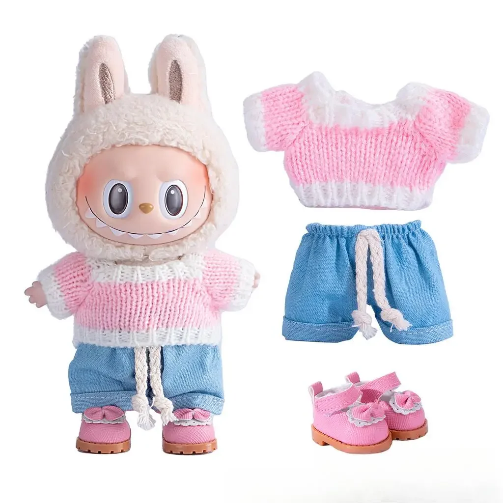 Mini Plush Doll'S Clothes Outfit Accessories For Korea Kpop Exo 15-17cm Labubu Idol V1 V2 Sweater Jeans Set Clothing Gift