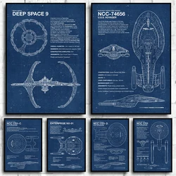 Star Trek Blueprints Canvas Prints Posters Deep Space 9 Voyager NCC Shenzhou Blueprint Pictures Canvas Wall Art for Home Decor