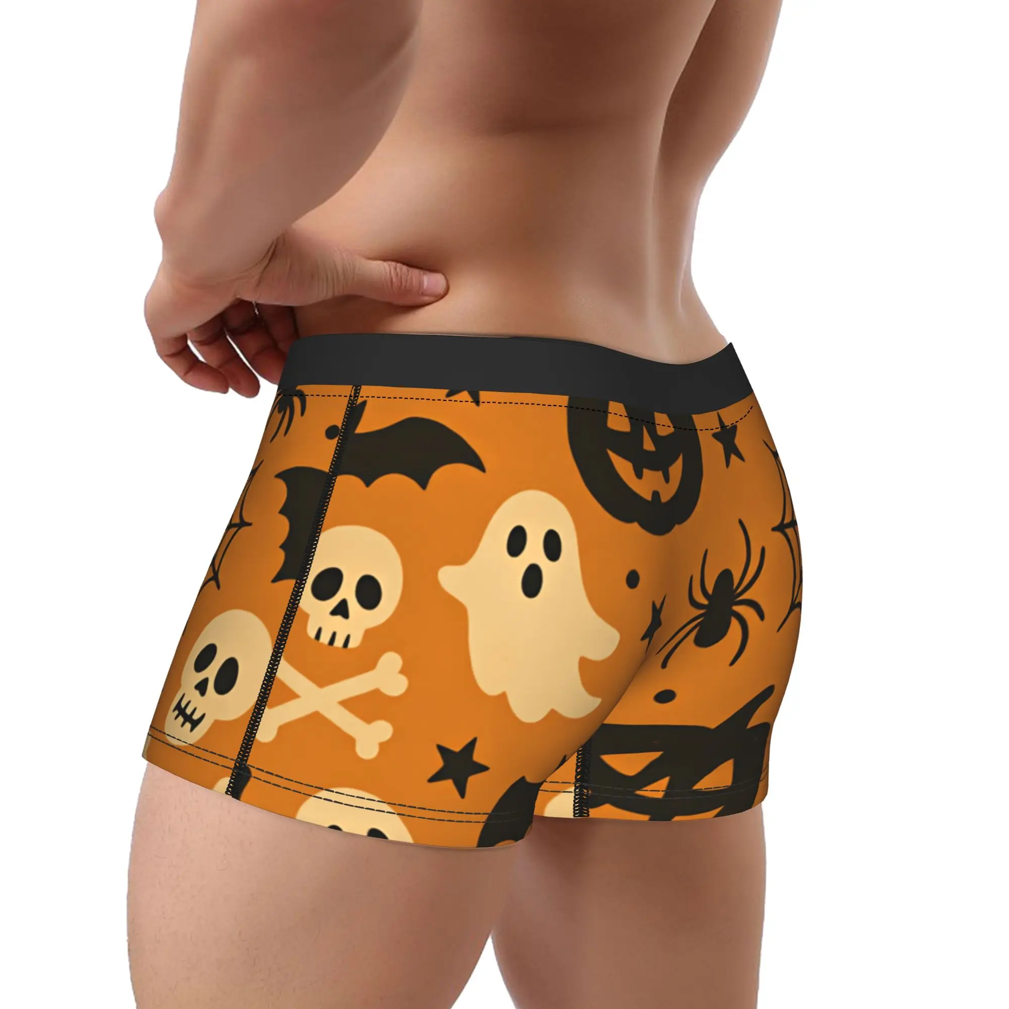 Halloween Ghost Bat Skull Spider Pumpkin Orange Seamless Pattern Underwear  Novelty Panties Customs Boxer Brief Males 3D Pouch