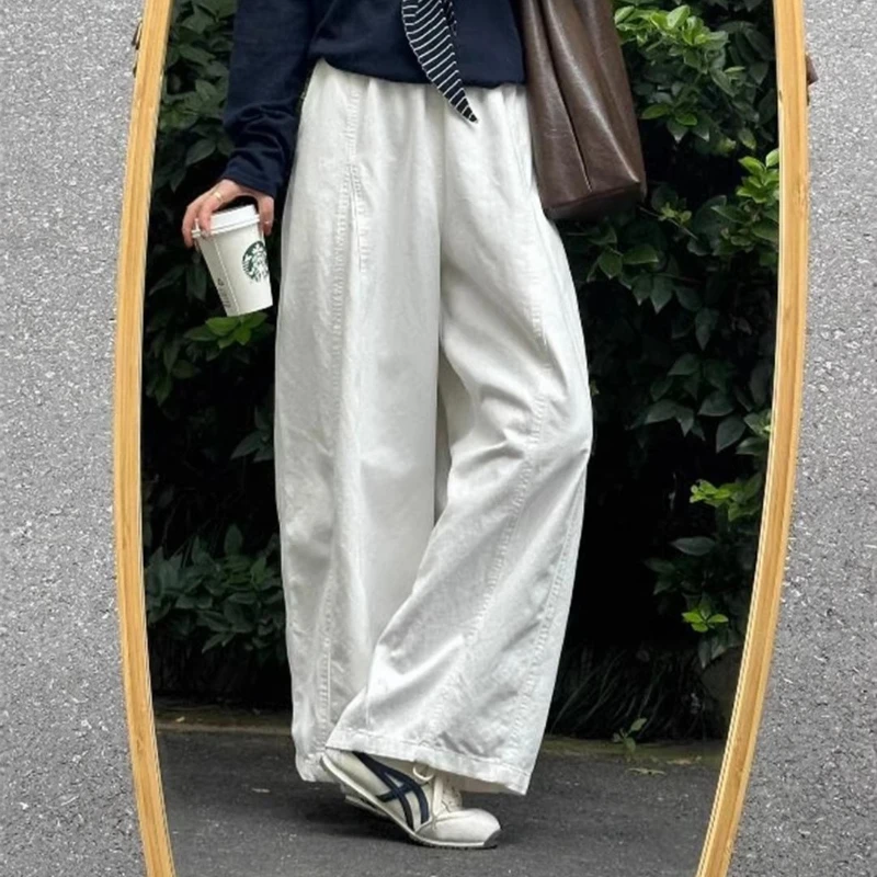 

Spring Women's Straight-leg Pants High-waisted Thin white Wide-leg Pants korean fashion Loose Cotton Casual Trousers Women