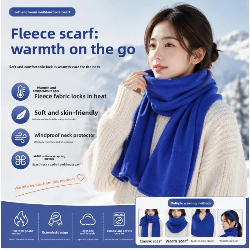 Fleece Scarf Autumn Winter Versatile Solid Color Neck Cover Outdoor Cycling Thickened Warm Thermal Unisex Men Women Soft Cozy