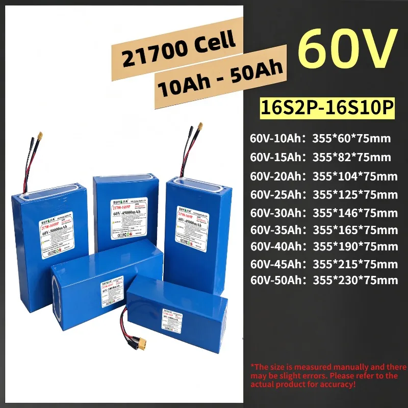 60V 21700 Lithium Battery Pack with Smart BMS – 10Ah 15Ah 20Ah 25Ah 30Ah 35Ah 40Ah 45Ah 50Ah Options for 3000W Electric Scooter