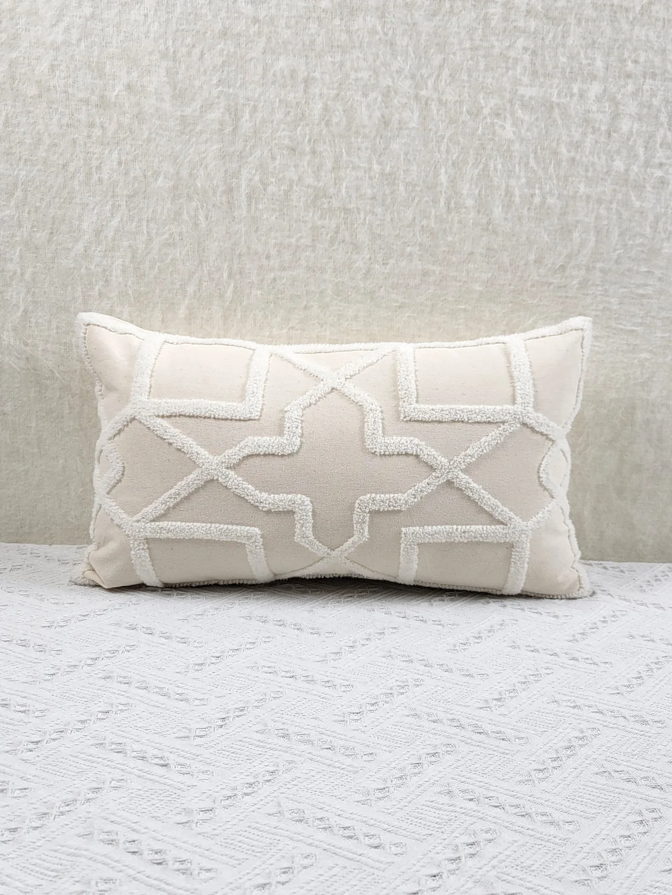 1pc, Geometric Pattern Exquisite Towel Embroidery Home Decoration Cushion Throw Pillow Cover, Pillow Insert Not Included