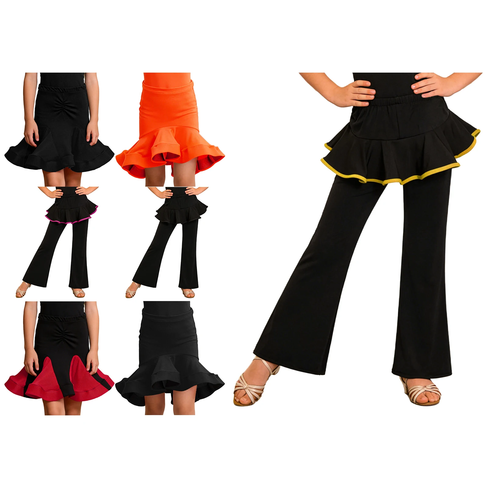 Kids Girls Latin Dance Skirt/Pantskirt Ballroom Samba Chacha Salsa Tango Dance Costume Stage Performance Competition Dance Wear