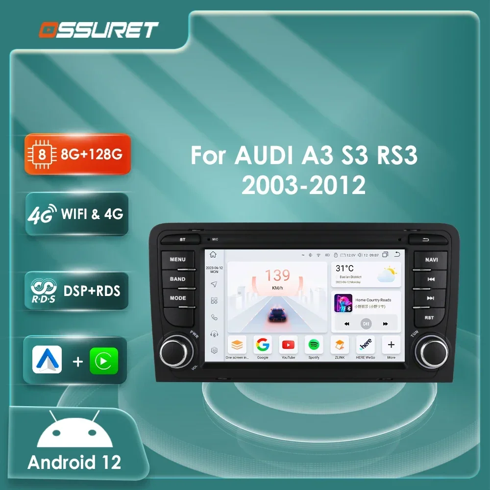 2din Android Autoradio GPS navigation Carplay For Audi A3 S3 RS3 2003 2004 2005 2006 2007-2012 Multimedia Video player Head Unit