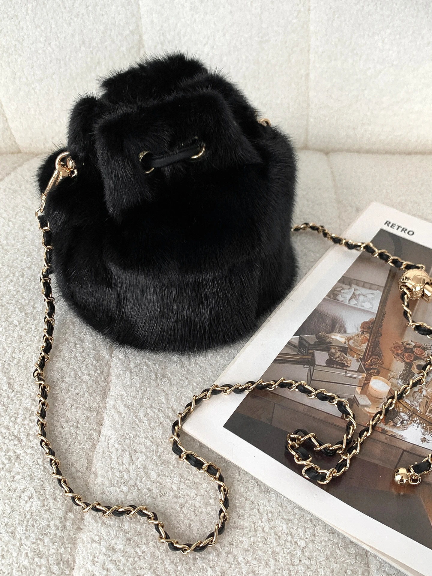 

Высококачественная модная легкая роскошная сумка из натурального меха, сумка-мешок на одно плечо, простая сумка через плечо Ele