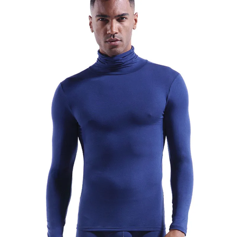 Winter Thermal Underwear Men High Collar Modal Plain Undershirts Man Warm Turtleneck Pullover Long Sleeve Tops Clothes Termico