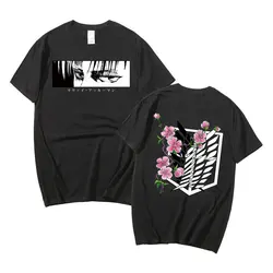 Camiseta de Anime Attack on Titan para hombre, Camiseta de algodón Ackerman Mikasa Eren Jaeger con gráficos de flor de cerezo, ropa con Logo, camisetas