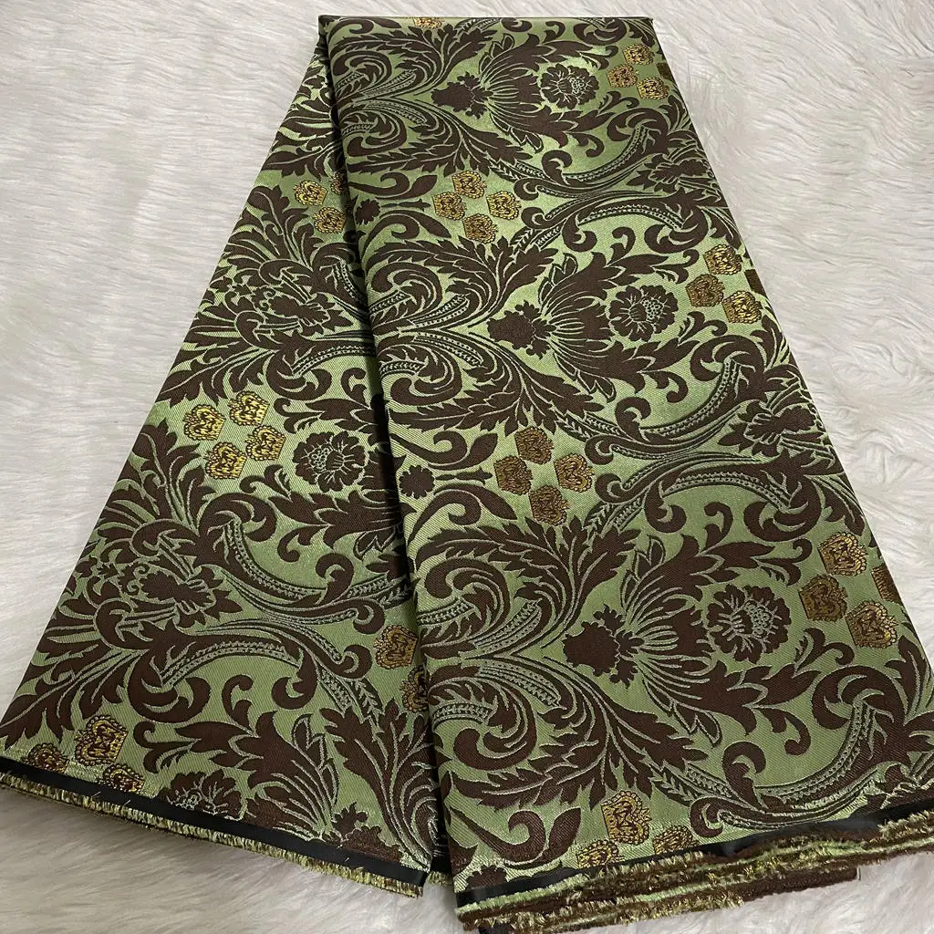 2026 Afrikaanse Luxe Multicolor Damask Stof 5 Yards Hoge Kwaliteit Modieus Bruiloft Feest Hoofddoek Hoed Outfits