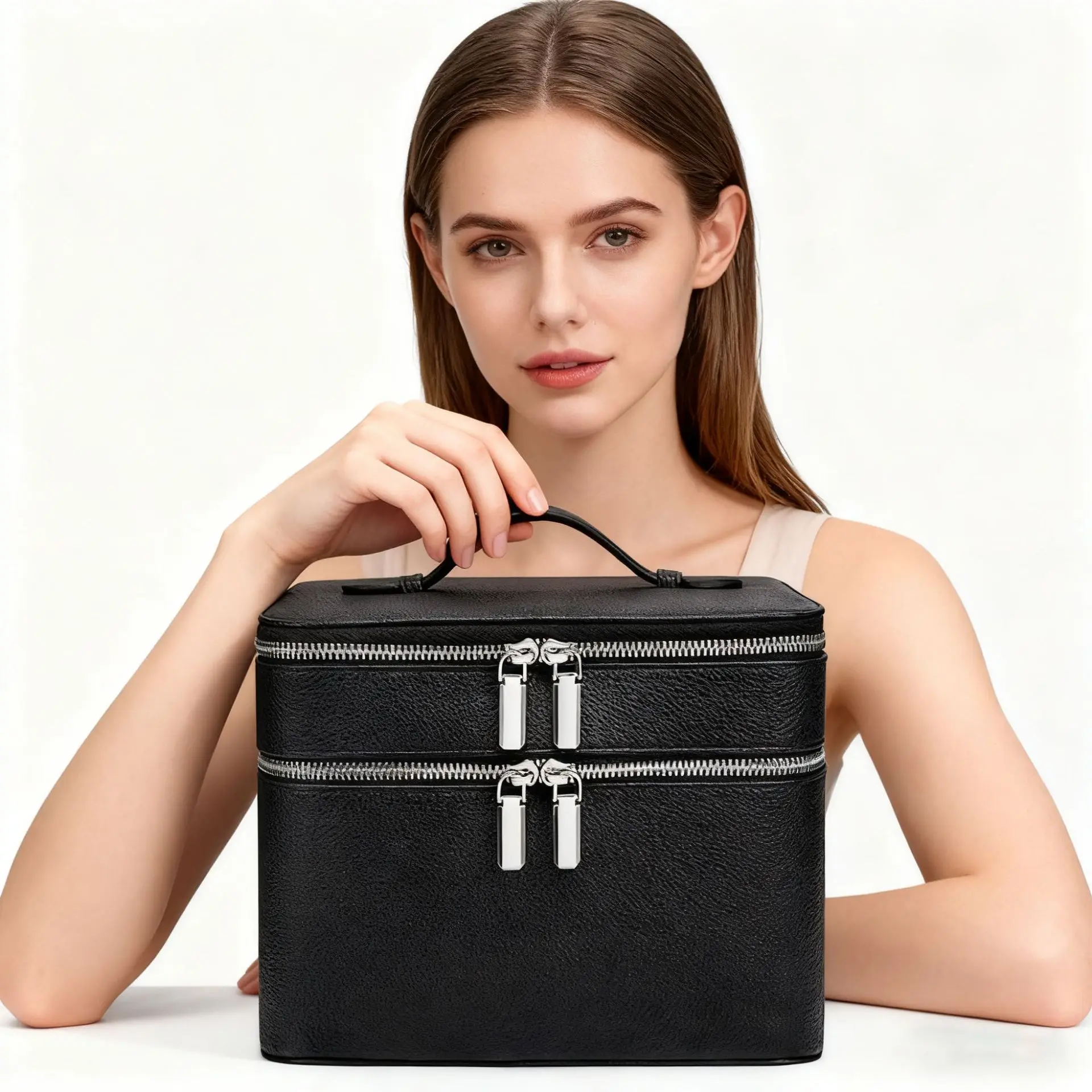 

Профессиональная двухслойная косметичка из искусственной кожи, портативный водонепроницаемый набор инструментов для ухода за кожей, ручная сумка для туалетных принадлежностей, коробка для хранения ресниц