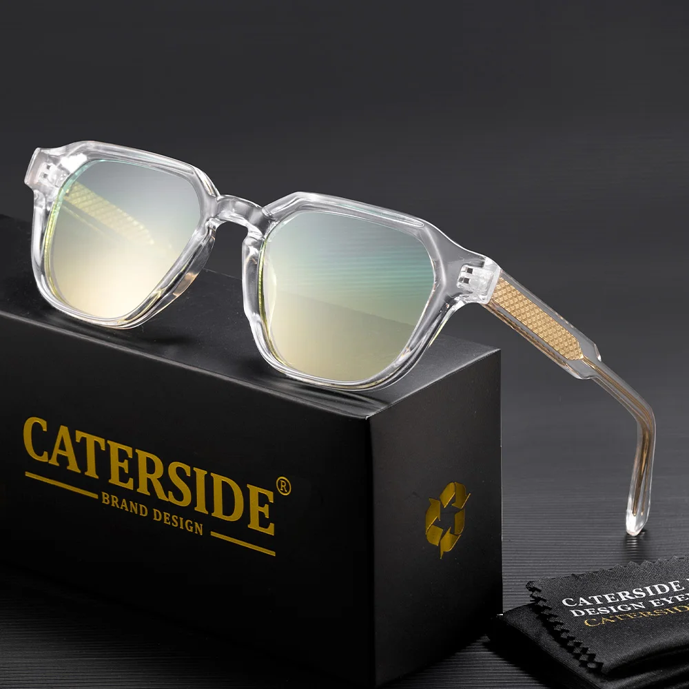 CATERSIDE Men Women Fashion Square Frame Sunglasses Daily Wear UV400 Protection Eyewear PC Frame Propionate Pin Legs Sun Glasses