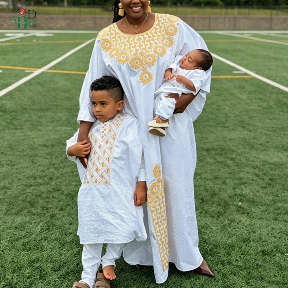 H&D Embroidery Bazin Riche Dresses on Clearance Sale African Dresses for Family Matching Outfits Traditional Wear Husband Wife