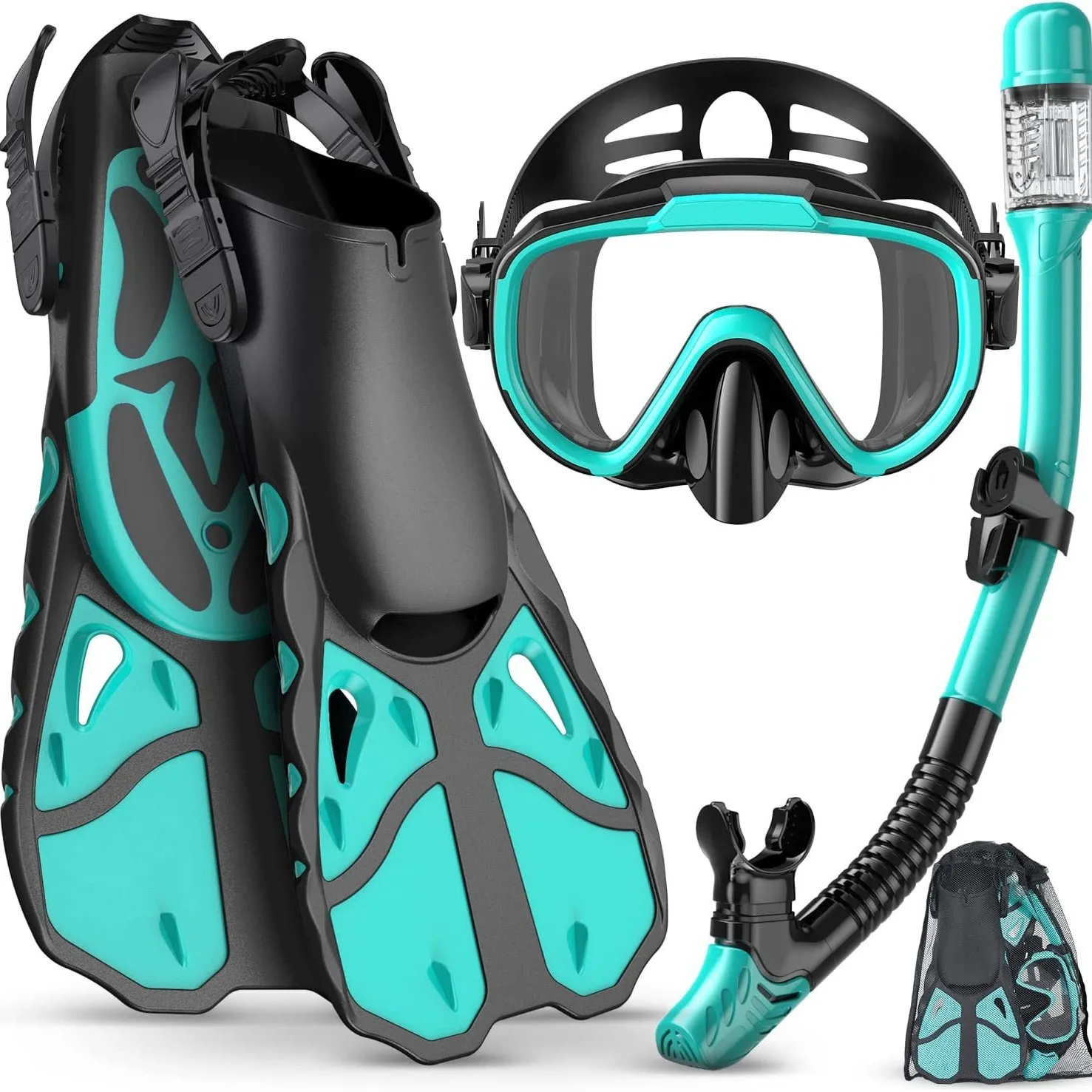 

Adult tempered glass diving goggles, fins, snorkeling, face mirror, full dry snorkeling three-piece set