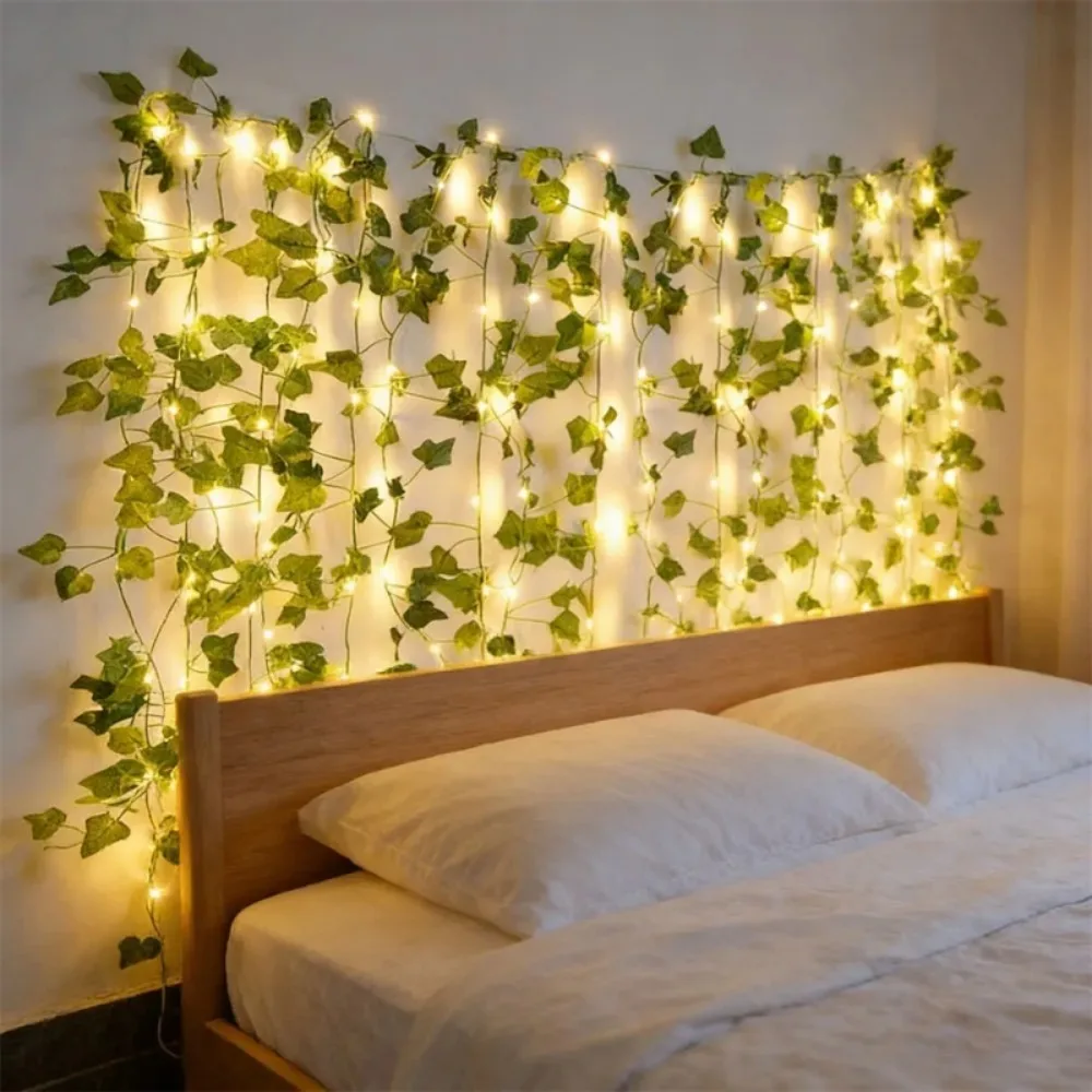 Flower Green Leaf String Lights Battery Powered Ivy Vine Fairy Lights Garland for Wedding Party Christmas Courtyard Decoration