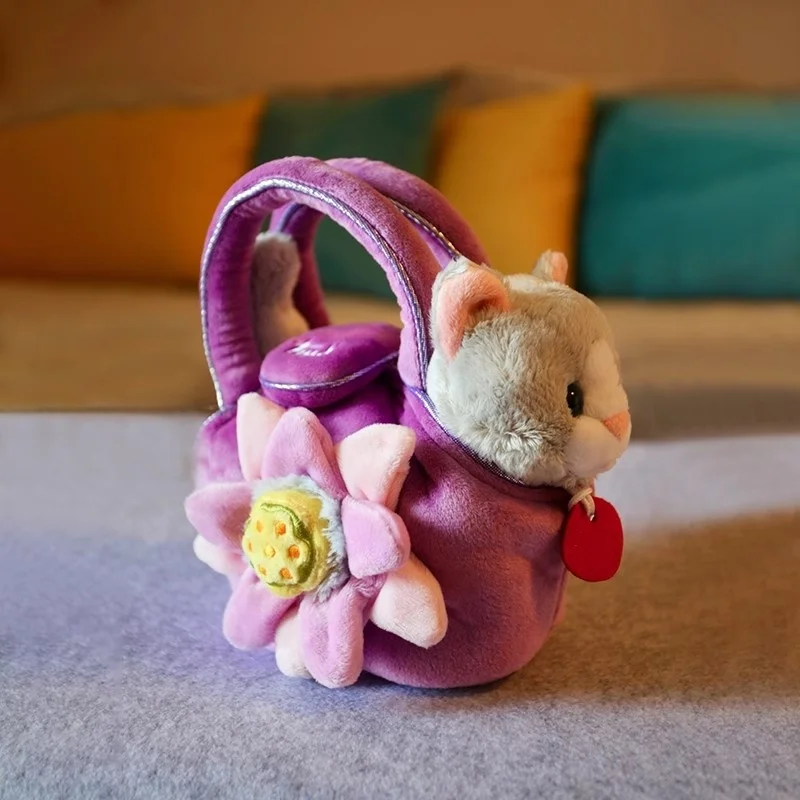 A Cute Italian Fashion Plush Toy Featuring A Kitty Doll With A Purple Flower Handbag, A Birthday Gift And Souvenir For The Girl