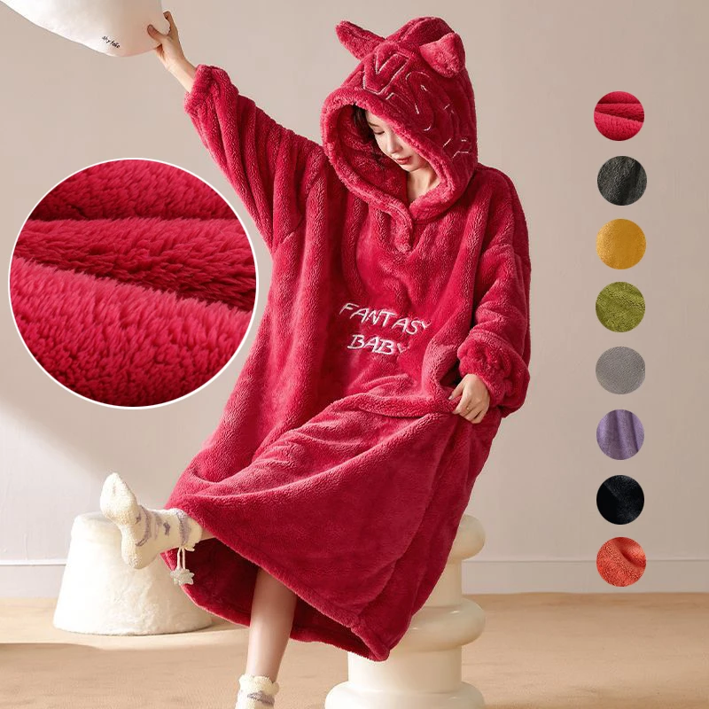 WOSTAR Winter extra large wearable hoodies blanket fluffy warm pullover sweatshirt oversized fleece hooded blanket with sleeves