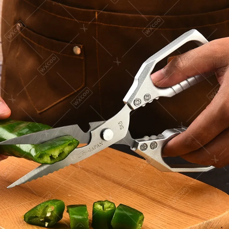 WXCOO Kitchen Scissors Multifunctional Fish Scale Scissors SK5 Chicken Bone Stainless Steel Barbecue Meat Walnut Scissors