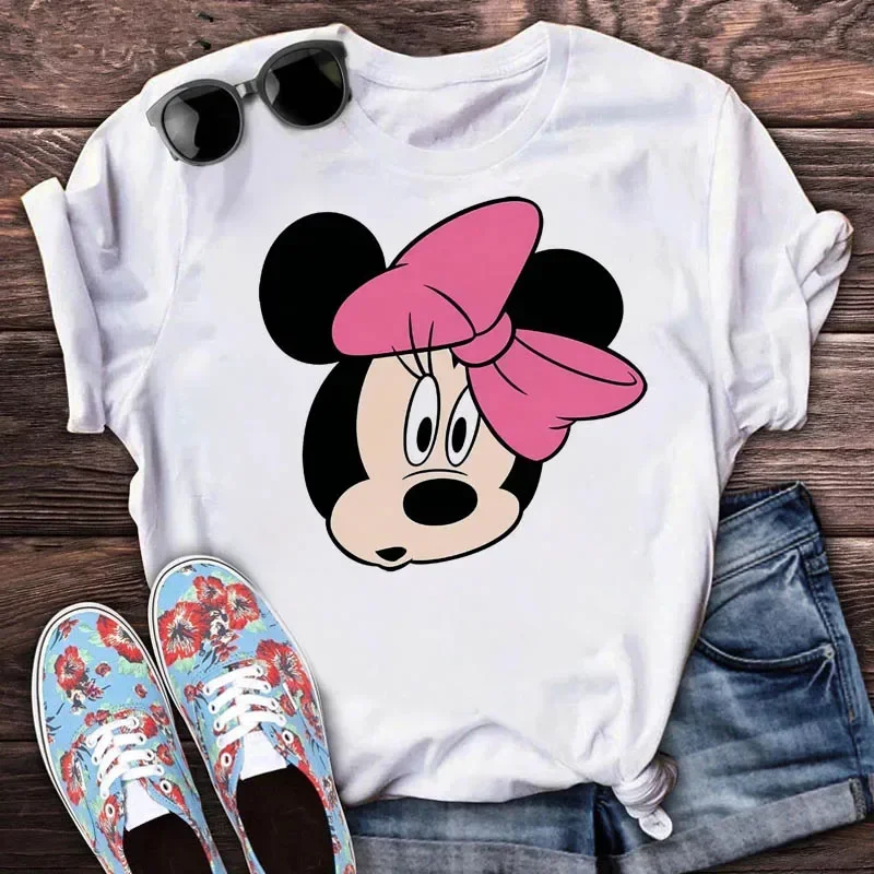 Mickey Minnie Mouse Disney T-shirts Women Funny Fashion Streetwear 2024 New Summer Short Sleeve T Shirt Female y2k Cloting Tops