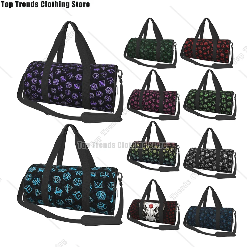 

D20 Dice Set Pattern Board Game Travel Bags Men Fitness Handbag Cylinder Shoulder Bag Women Large Travel Tote Luggage Bag