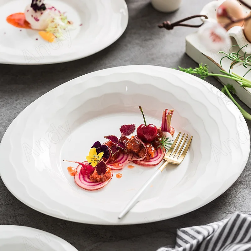 

Pure White Ceramic Dinner Plate Modern Irregular Art Restaurant Dessert Plates Home Desktop Fruit Salad Dish Kitchen Accessories